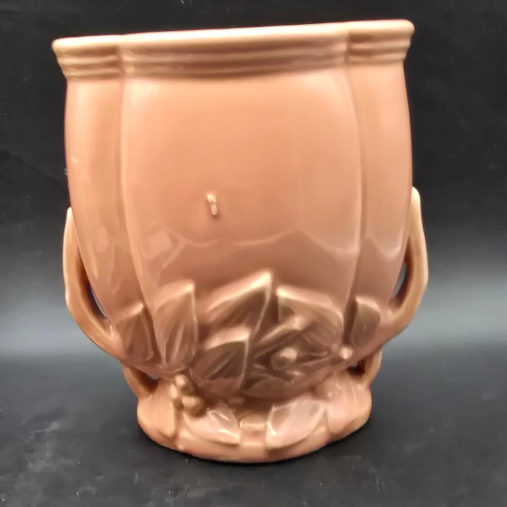 McCoy Salmon Pink Leaves Berry Vase Vintage USA Pottery